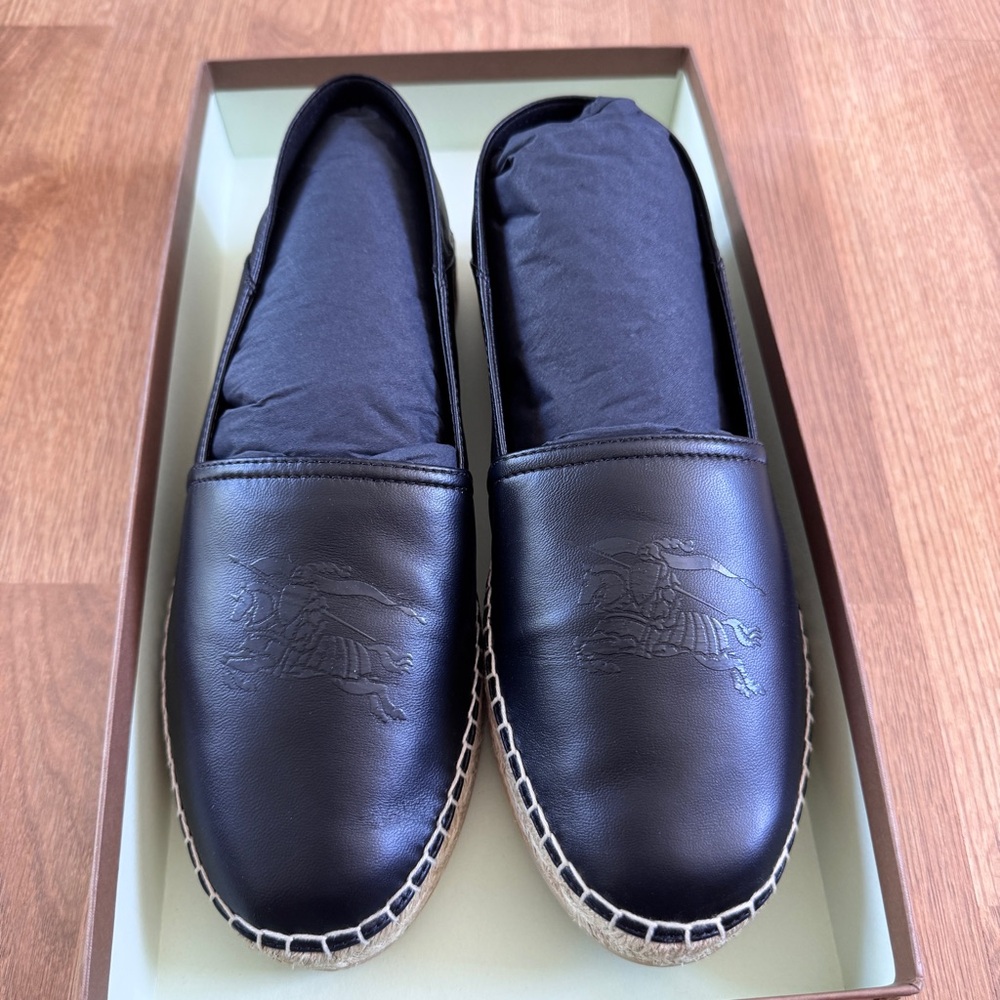 BURBERRY Men’s Leather EKD Motif Espadrille Black Size 41 - Picture 1 of 14